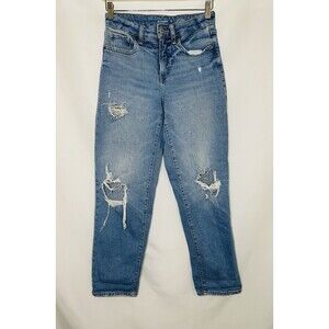 Old Navy O.G. Loose‎ Denim Blue Jeans High Rise Distressed Women's SIZE 0